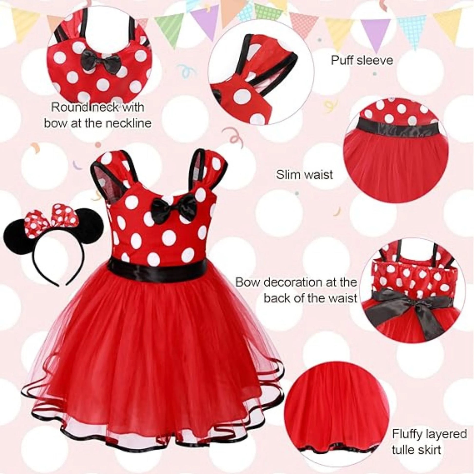 Mouse Minnie Costume Baby Fancy Dress up Princess Bowknot Tutu Tulle Xmas Cosplay Cute Birthday Party Outfits 110 CM 3-4 Years