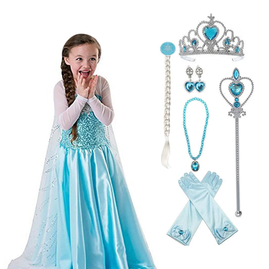 Princess Costumes Birthday Dress up for Little Girls with Crown,Wig,Gloves Accessories,Child 3T