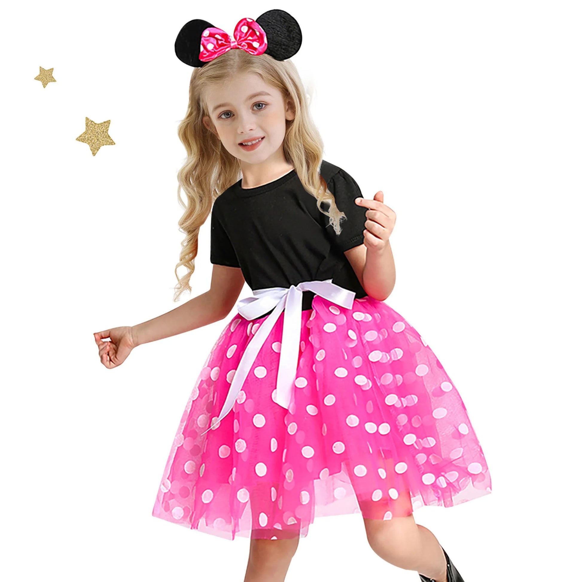Girls Red Polka Dot Tutu Dress with Bow Headband, Baby Toddler Party Costume for Birthday & Cosplay (90 Cm)