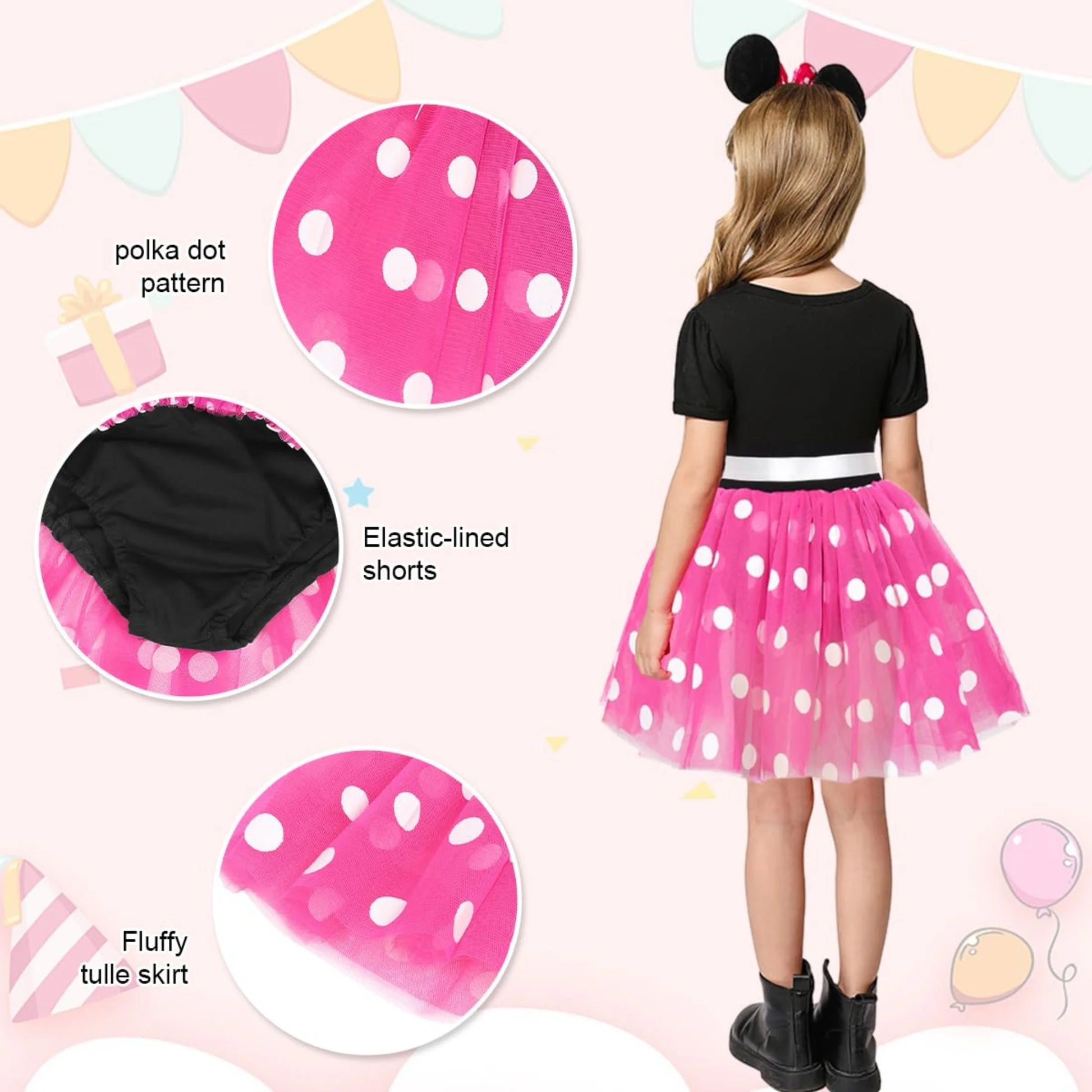 Girls Red Polka Dot Tutu Dress with Bow Headband, Baby Toddler Party Costume for Birthday & Cosplay (90 Cm)
