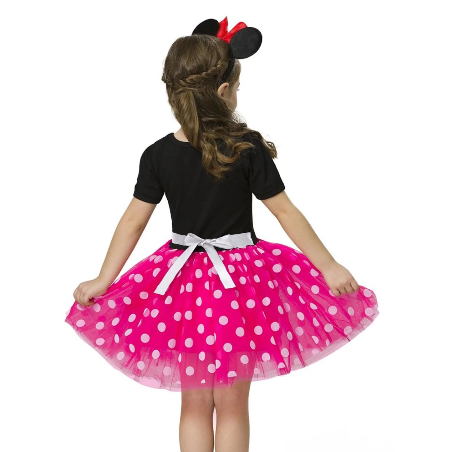 Girls Red Polka Dot Tutu Dress with Bow Headband, Baby Toddler Party Costume for Birthday & Cosplay (90 Cm)