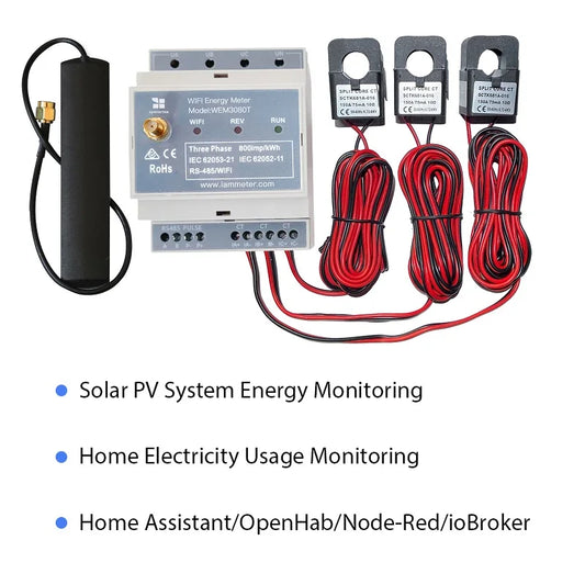 Bi-Directional,150A,Din Rail,Home-Assistant,Zabbix,Nodered,Solar Pv,Ce,Three Phase Energy Meter,Mqtt,Wifi,Nem,Modbus TCP/RTU