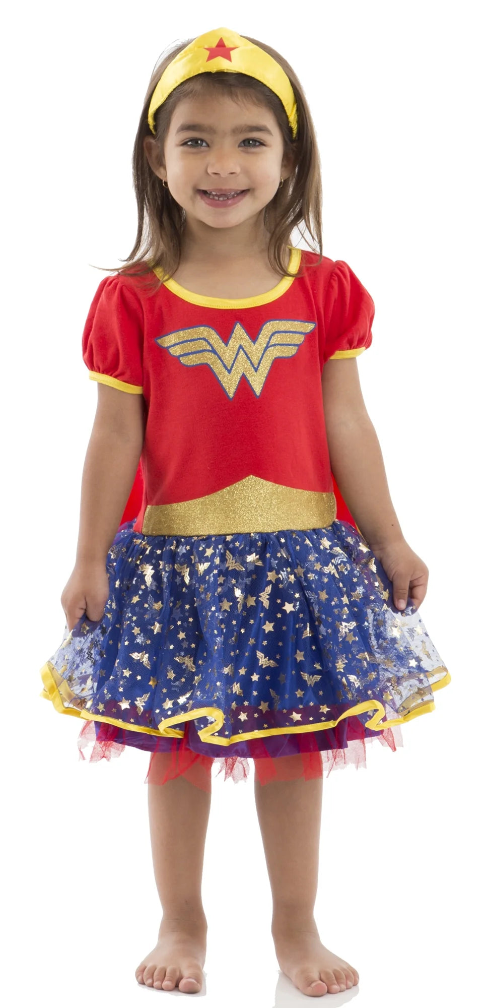 DC Comics Wonder Woman Girl'S Halloween Fancy-Dress Costume for Toddler, with Gold Tiara Cape 3T
